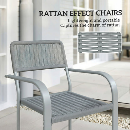 Stackable Garden Chairs Set of 4, Rattan Effect Outdoor Dining Chairs, Light Grey
