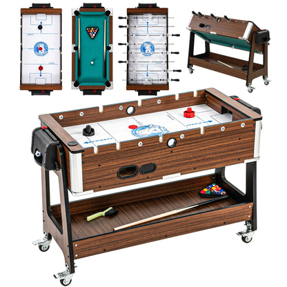 3 in 1 Multi Game Table, 3.4ft Reversible Air Hockey Pool Football Games Table with Lockable Wheels, Storage Shelf