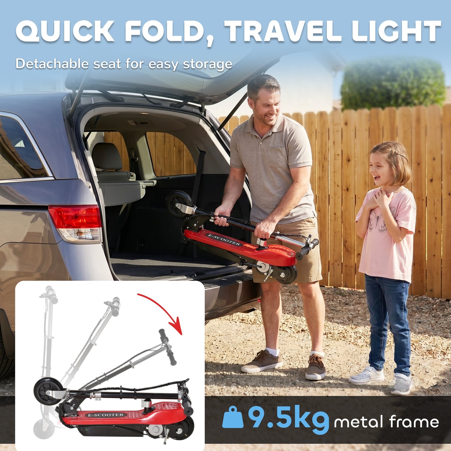 Powered Powered Scooter Ride-On, with Brakes, Adjustable Seat, Adjustable Handlebars, Red