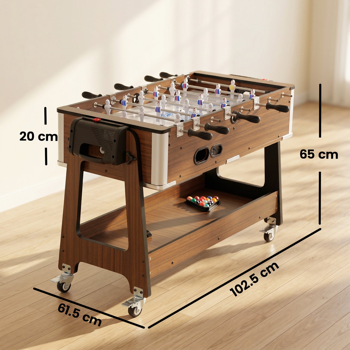 3 in 1 Multi Game Table, 3.4ft Reversible Air Hockey Pool Football Games Table with Lockable Wheels, Storage Shelf