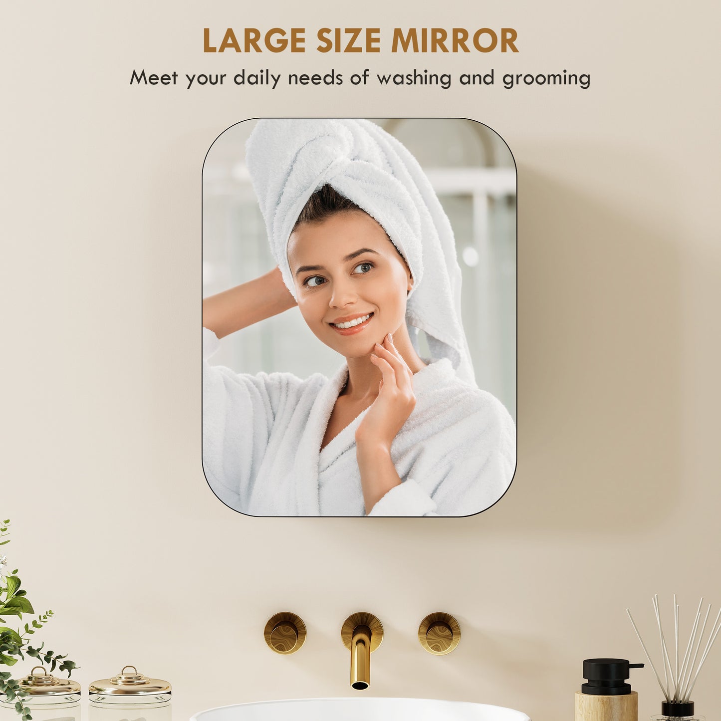 Bathroom Medicine Cabinet with Mirror, Bathroom Wall Cabinet with Adjustable Shelves, Soft Close Hinges, Black