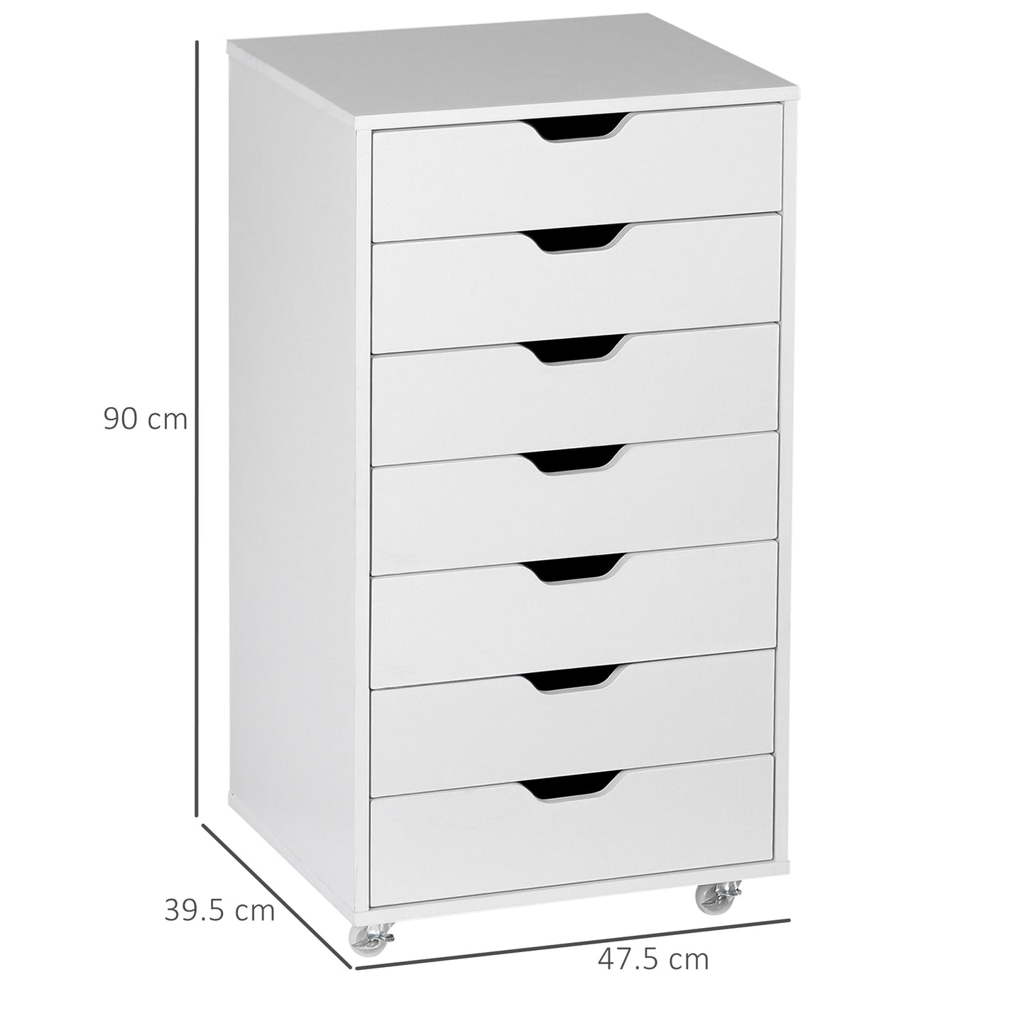 Seven-Drawer Filing Cabinet, with Wheels - White