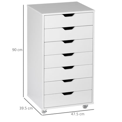 Seven-Drawer Filing Cabinet, with Wheels - White