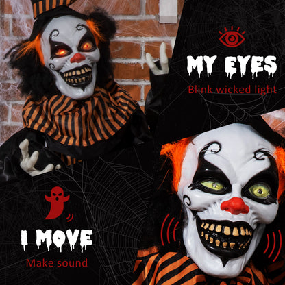 67 Inch Life Size Outdoor Halloween Decorations Talking Circus Clown, Animated Prop Animatronic Decor with Light Up Eyes