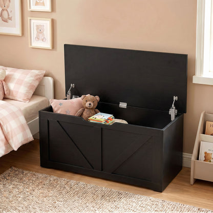 127L Home Storage Box, with Safety Hinges - Black Wood-Effect