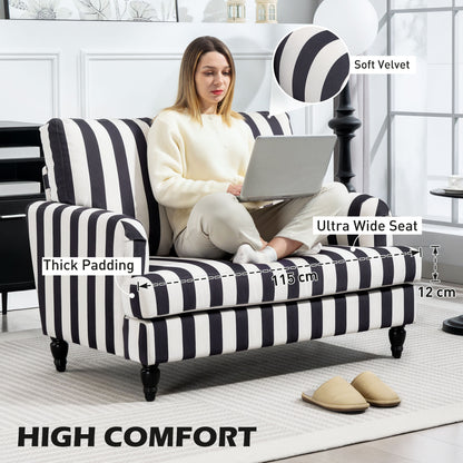 Modern Cuddle Chair, Velvet Single Sofa Armchair with Stripe, Turned Legs and Wide Seat