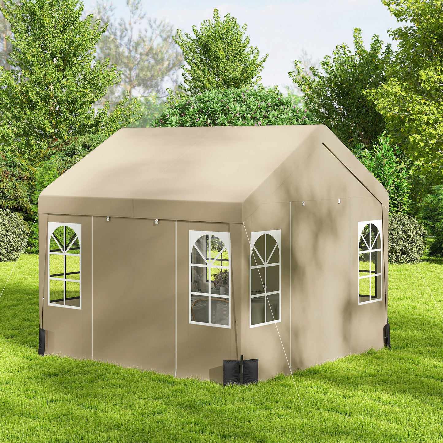 3 x 3 m Party Tent, Outdoor Canopy Tent Shelter with Removable Sidewalls, 4 Zipped Doors, for Parties, Wedding, Beige