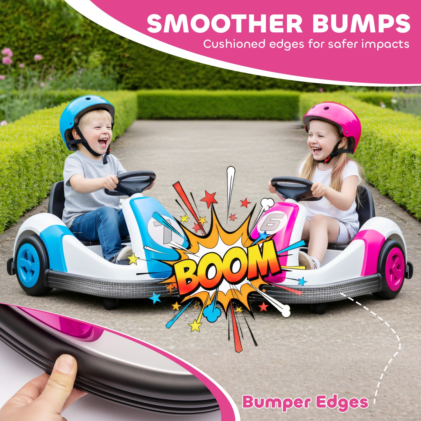 Kids Bumper Car with 360-Degree Rotation, 6V Electric Ride On Car with Music and Horn for 3-8 Years Old, Pink