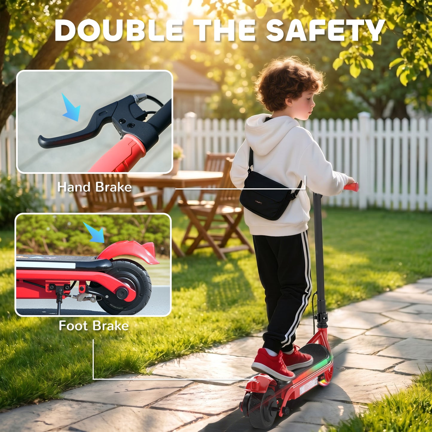 Electric Scooter for Kids Aged 6-14 Years, with Colourful Lights, Red
