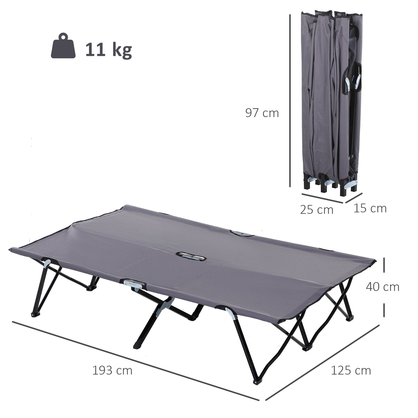 Double Camping Cot Bed, with Bag - Grey