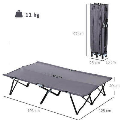 Double Camping Cot Bed, with Bag - Grey