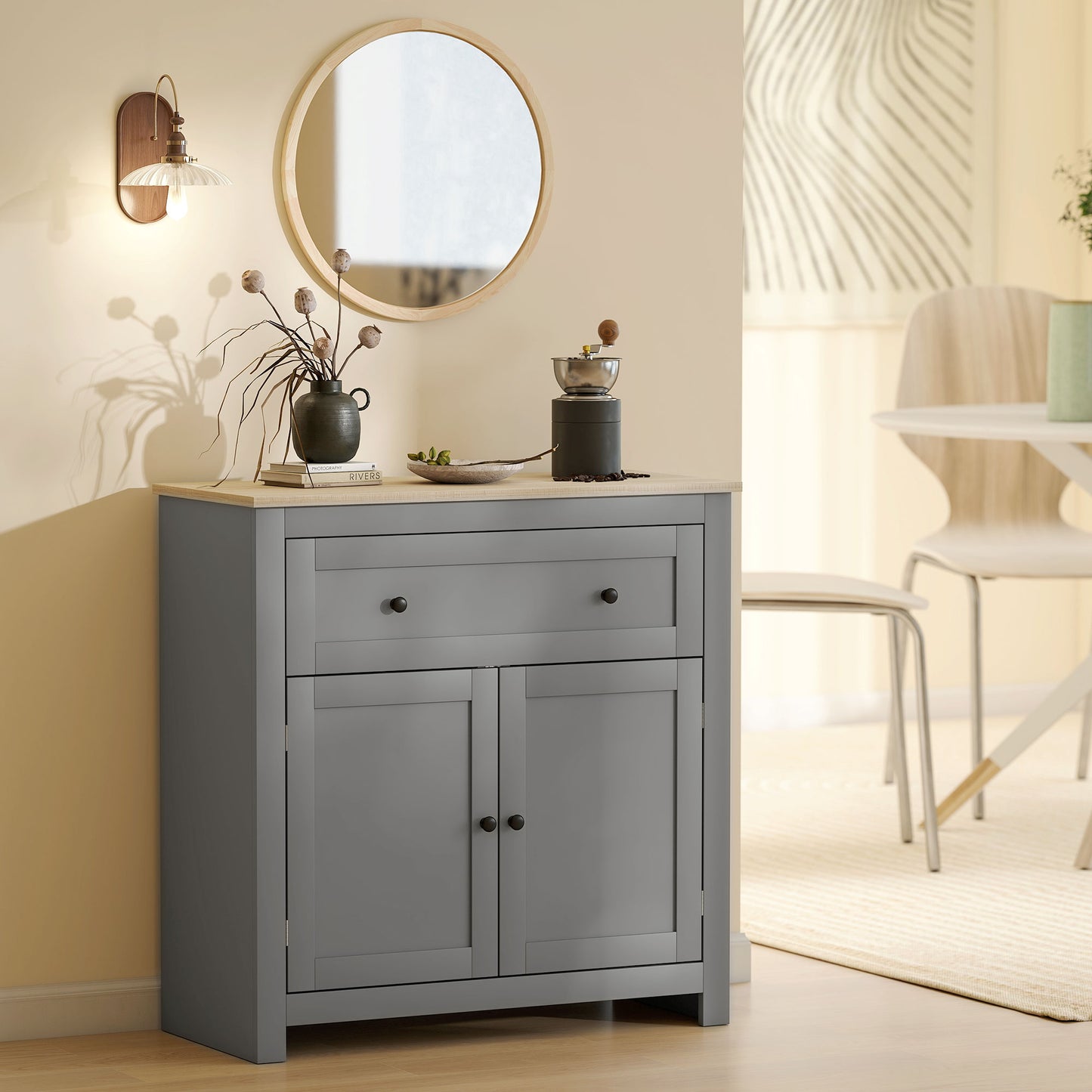 Sideboard Storage Cabinet, Morden Kitchen Cupboard with Adjustable Shelf, Drawer and Double Doors, Sideboard for Living Room
