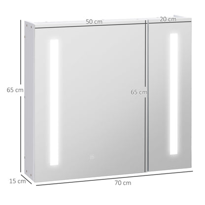 Illuminated Bathroom Mirror Cabinet 650 x 700Hmm LED Bathroom Mirror with Lights Touch Switch, Adjustable Shelf, USB Charge