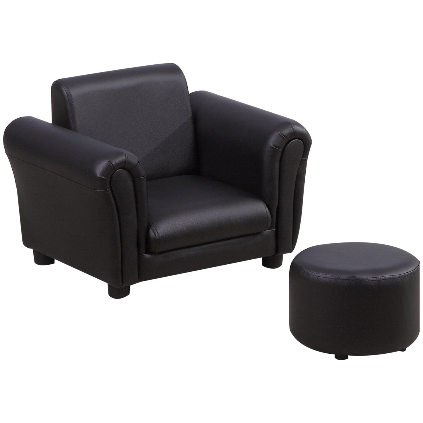 Toddler Chair Single Seater Kids Sofa Set, 54 x 42 x 41cm, Kids Sofa with Stool, Black