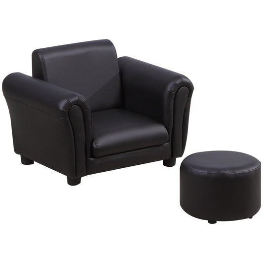 Toddler Chair Single Seater Kids Sofa Set, 54 x 42 x 41cm, Kids Sofa with Stool, Black