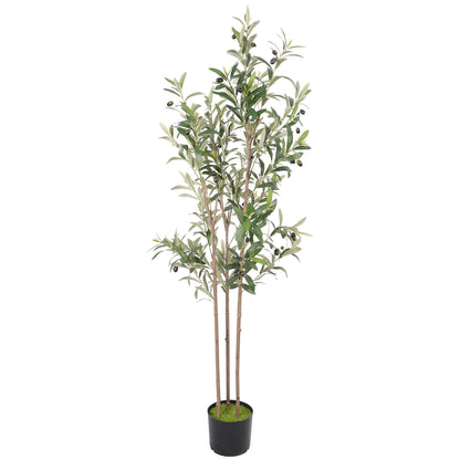 Decorative Artificial Plant, 148 cm Silk Olive Tree with 553 Leaves in Cement Pot, Fake Plant