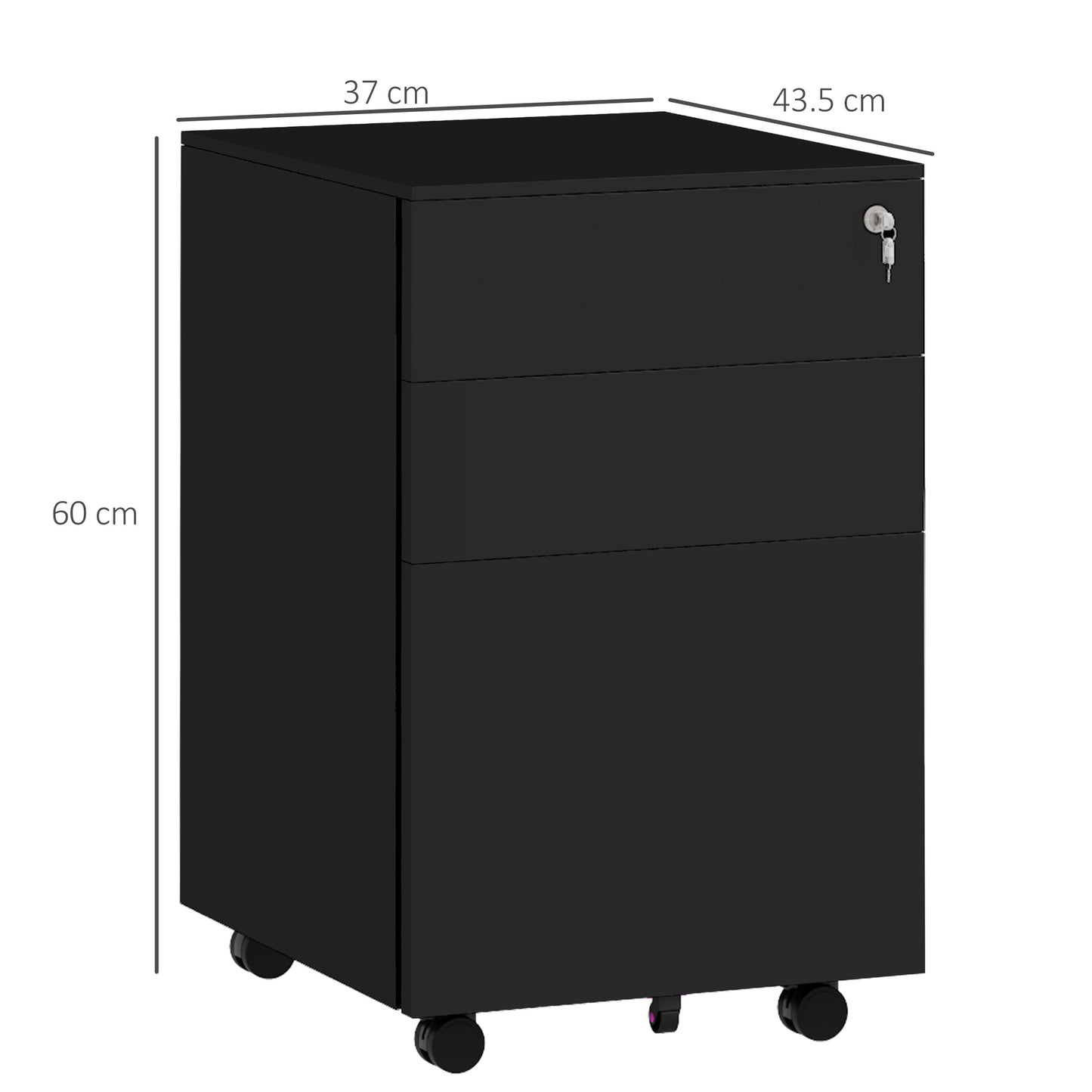 3-Drawer Vertical Filing Cabinet with Pencil Tray, Lock and 5 Wheels, Steel Mobile File Cabinet, for A4