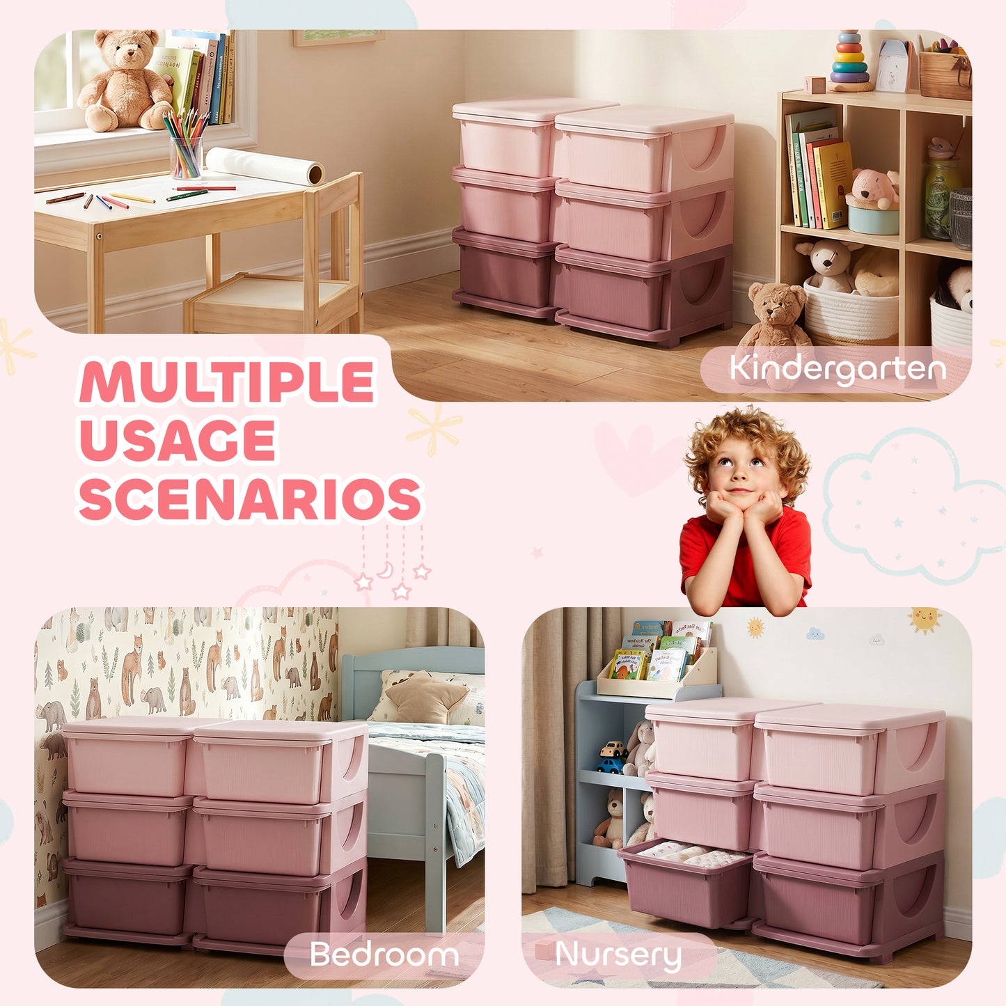 Kids Storage Unit, with Six Drawers - Pink