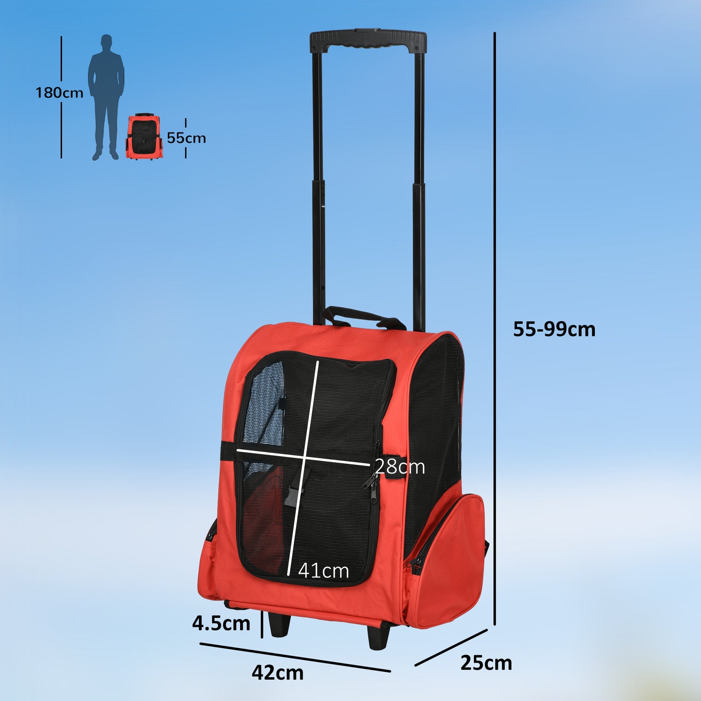 2 in 1 Dog Backpack and Trolley, Pet Travel Backpack Cat Dog Carrier with Telescopic Handle