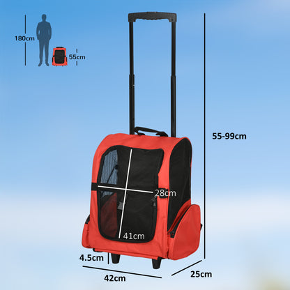 2 in 1 Dog Backpack and Trolley, Pet Travel Backpack Cat Dog Carrier with Telescopic Handle
