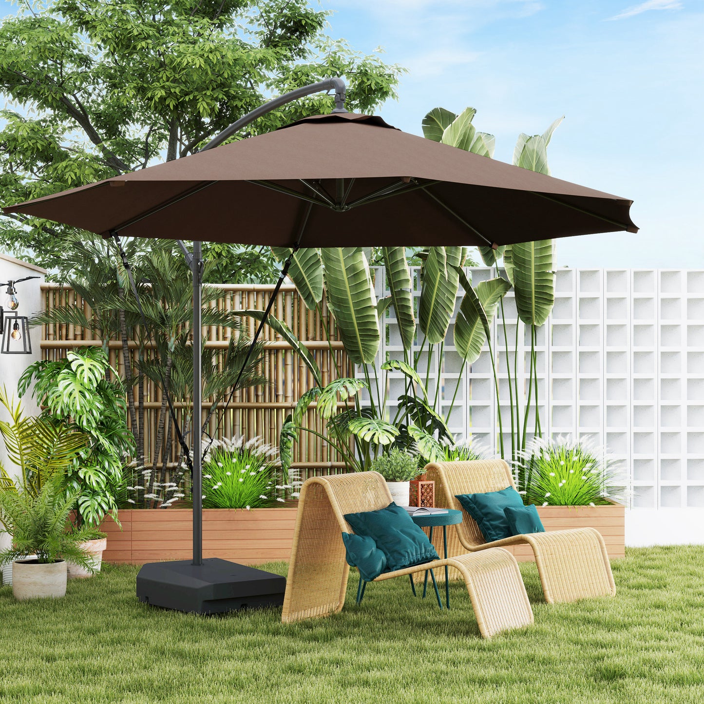 3(m) Garden Cantilever Parasol with Fillable Base up to 90kg, Wind Protection Strap, Cover