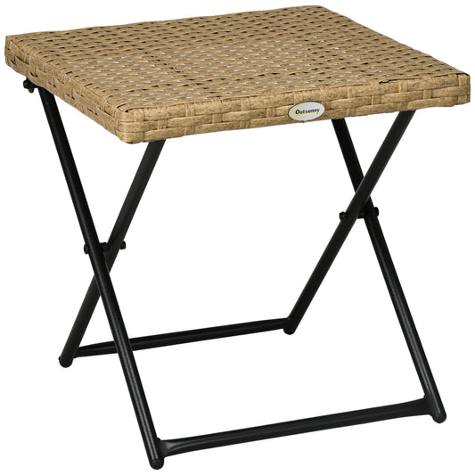 Garden Small Folding Square Rattan Coffee Table Bistro Balcony Outdoor Wicker Weave Side Table 40Hx40Lx40Wcm, Natural
