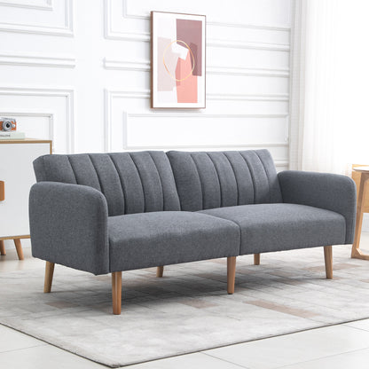 3 Seater Sofa Bed, Convertible Linen Fabric Sofa Couch, Click Clack Sofabed with Adjustable Split Backrest for Living Room