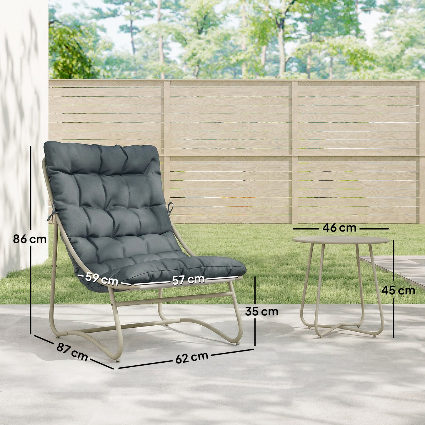 3 Piece Garden Bistro Set, Round Outdoor Bistro Table and Chairs Set for 2 with Texteline Seat and Cushions, Dark Grey