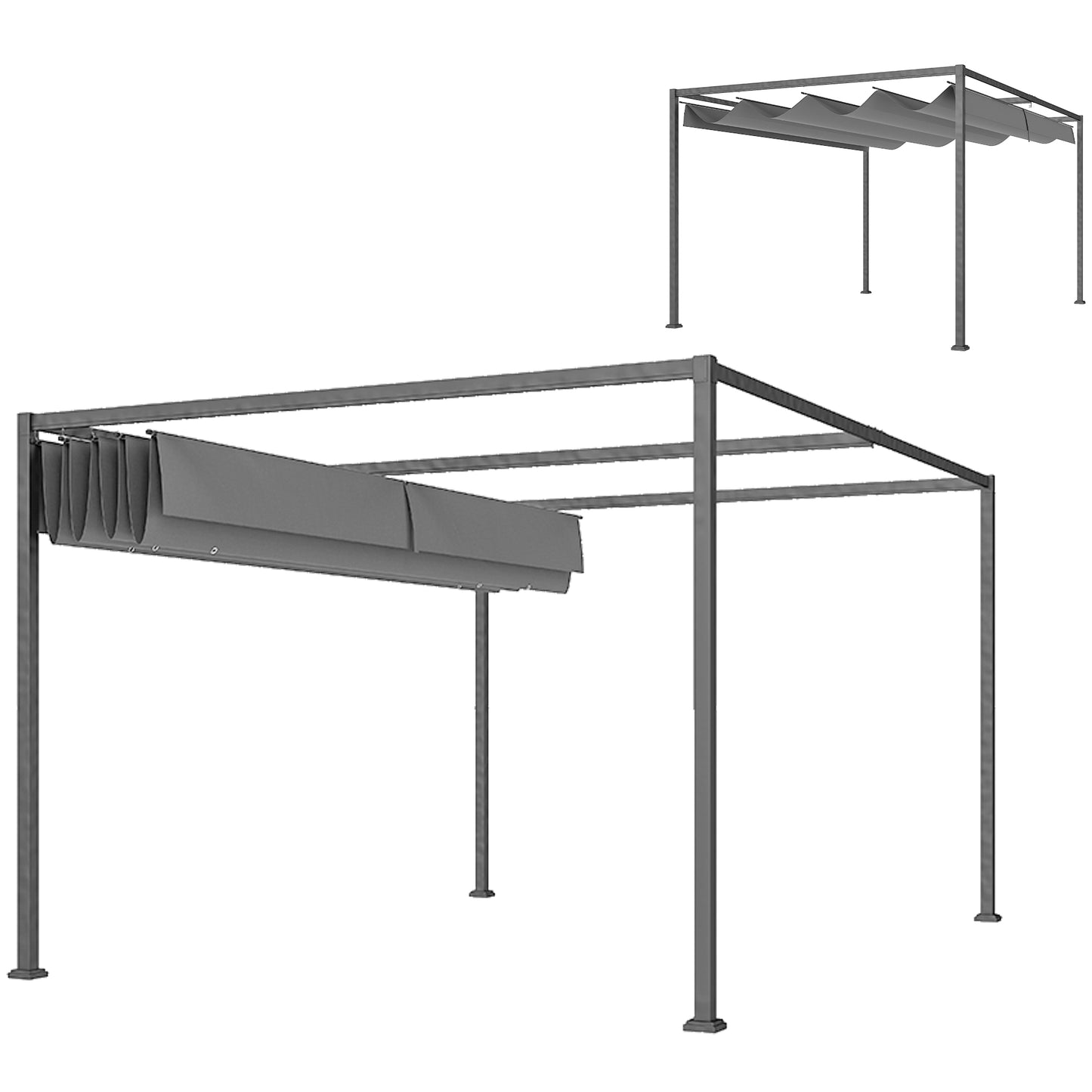 4 x 3(m) Metal Outdoor Pergola with Retractable Roof, Outdoor Gazebo with Drainage Holes for Garden, Patio, Lawn, Grey