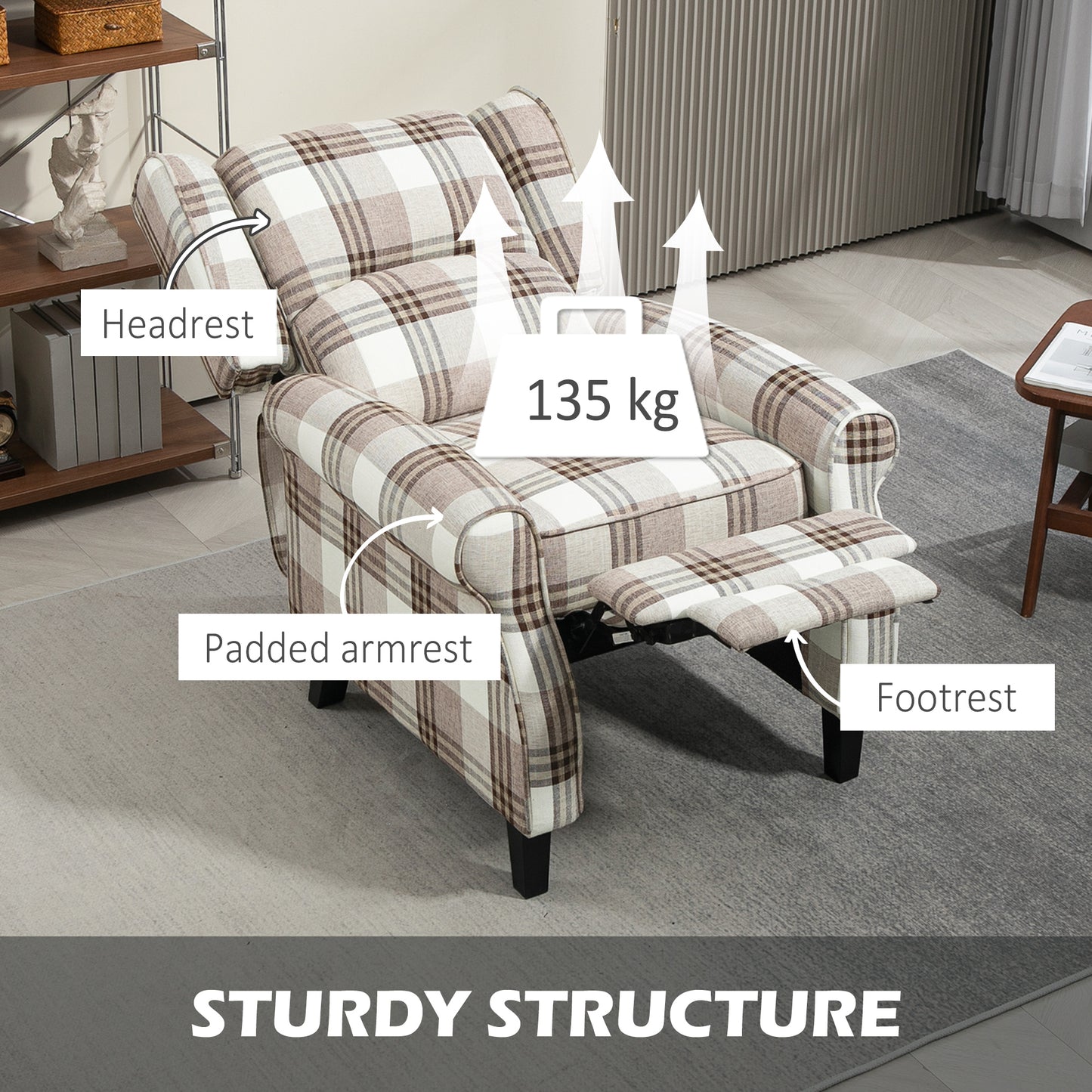 160° Reclining Armchair, with Footrest - Brown