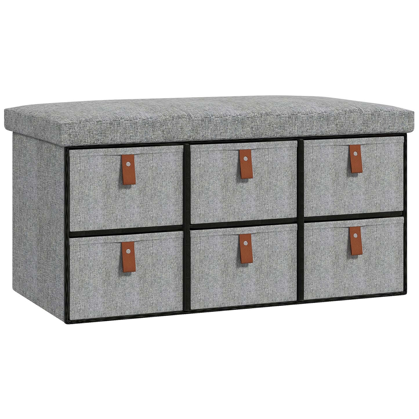 Shoe Bench with Seat, Shoe Storage Bench with Cushion and 6 Fabric Drawers for Entryway, Hallway, Living Room, Bedroom
