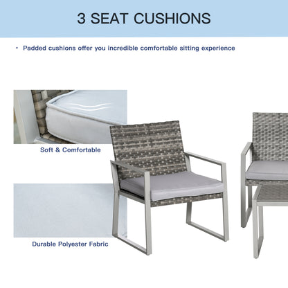 4PC Rattan Garden Furniture Set 2 Single Sofa Arm Chairs 1 Bench with Cushions & Coffee Table Patio Backyard Wicker Weave
