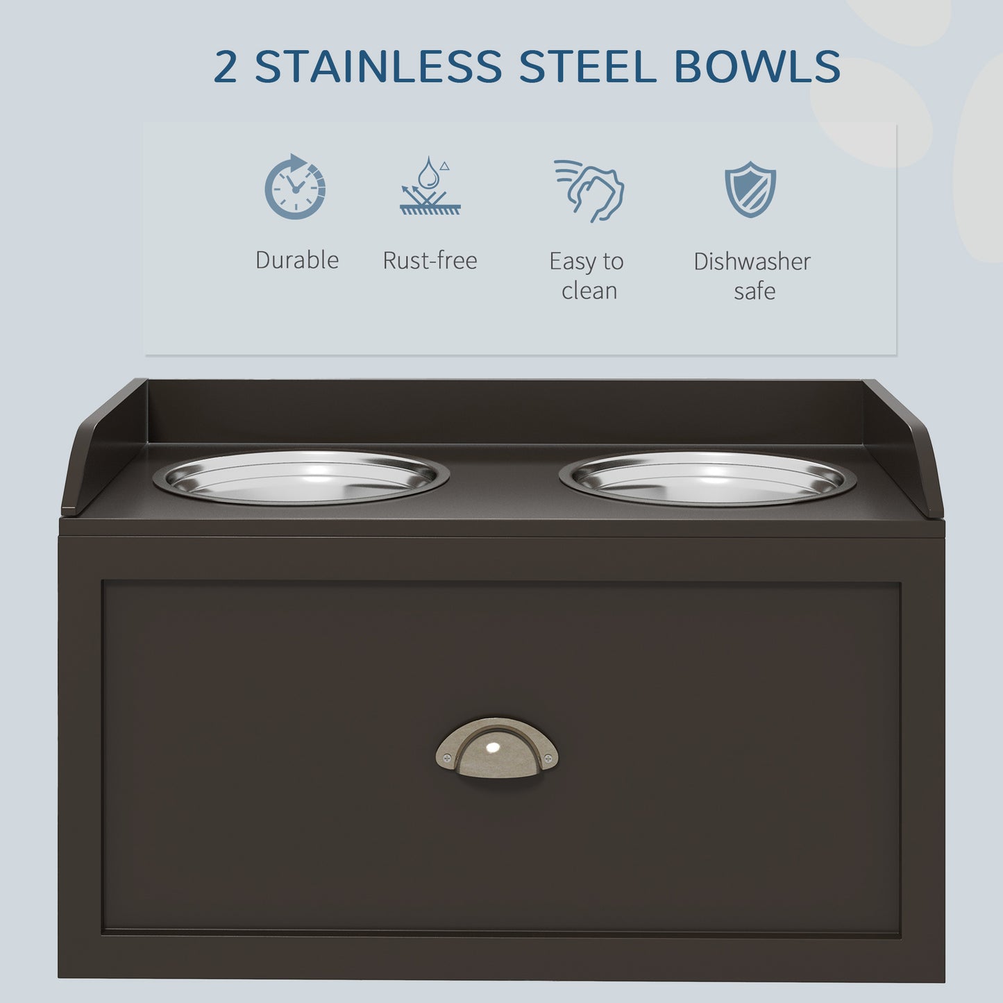 Stainless Steel Raised Dog Bowls, with 21L Storage Drawer for Large Dogs - Brown