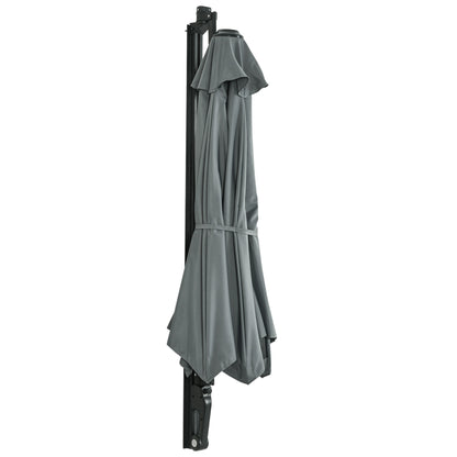 2.5m Wall Mounted Parasol, Hand to Push Outdoor Patio Umbrella with 180 Degree Rotatable Canopy for Porch, Deck, Garden