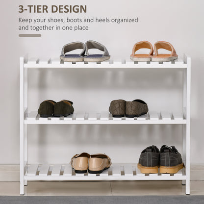 3-Tier Shoe Rack Wood Frame Slatted Shelves Spacious Open Hygienic Storage Home Hallway Furniture Family Guests 70L x 26W x 5