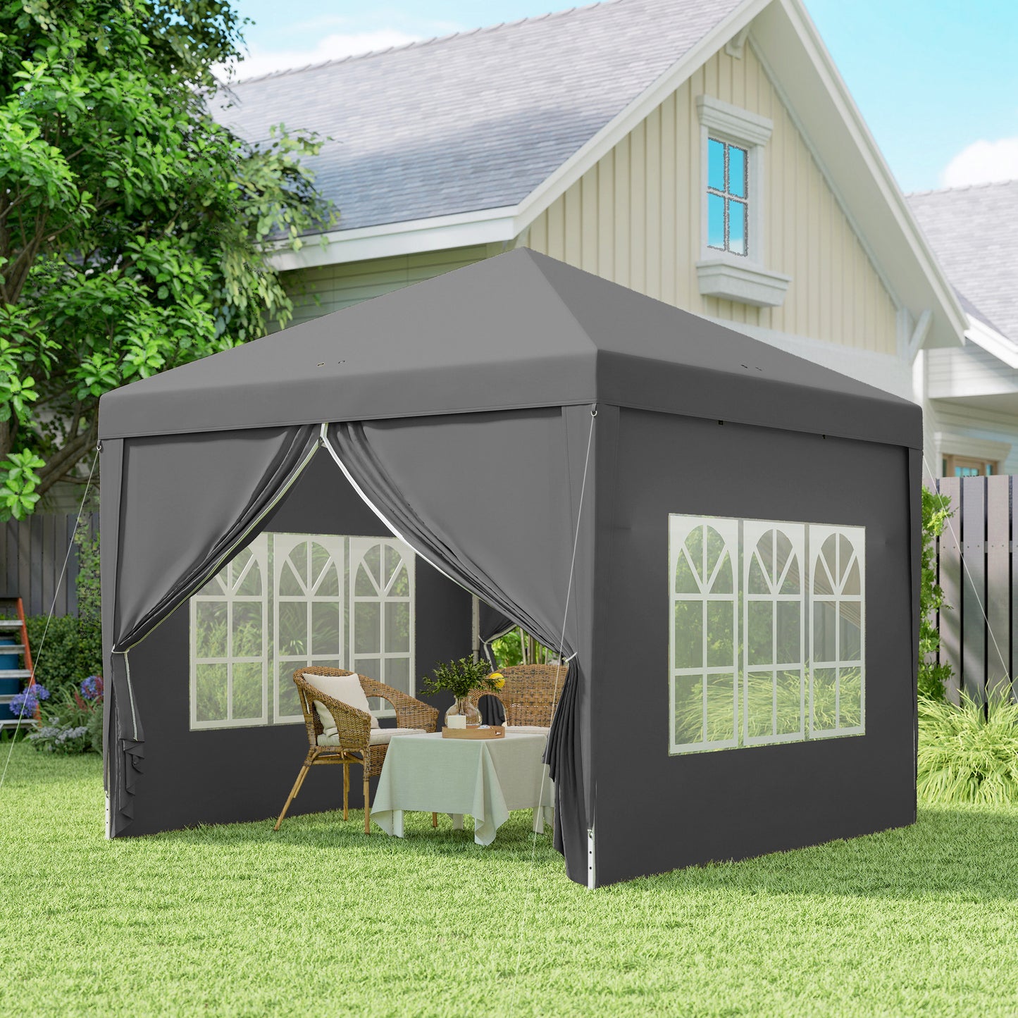 3x3(m) Pop-Up Gazebo, with Curtain Walls and Windows, Grey