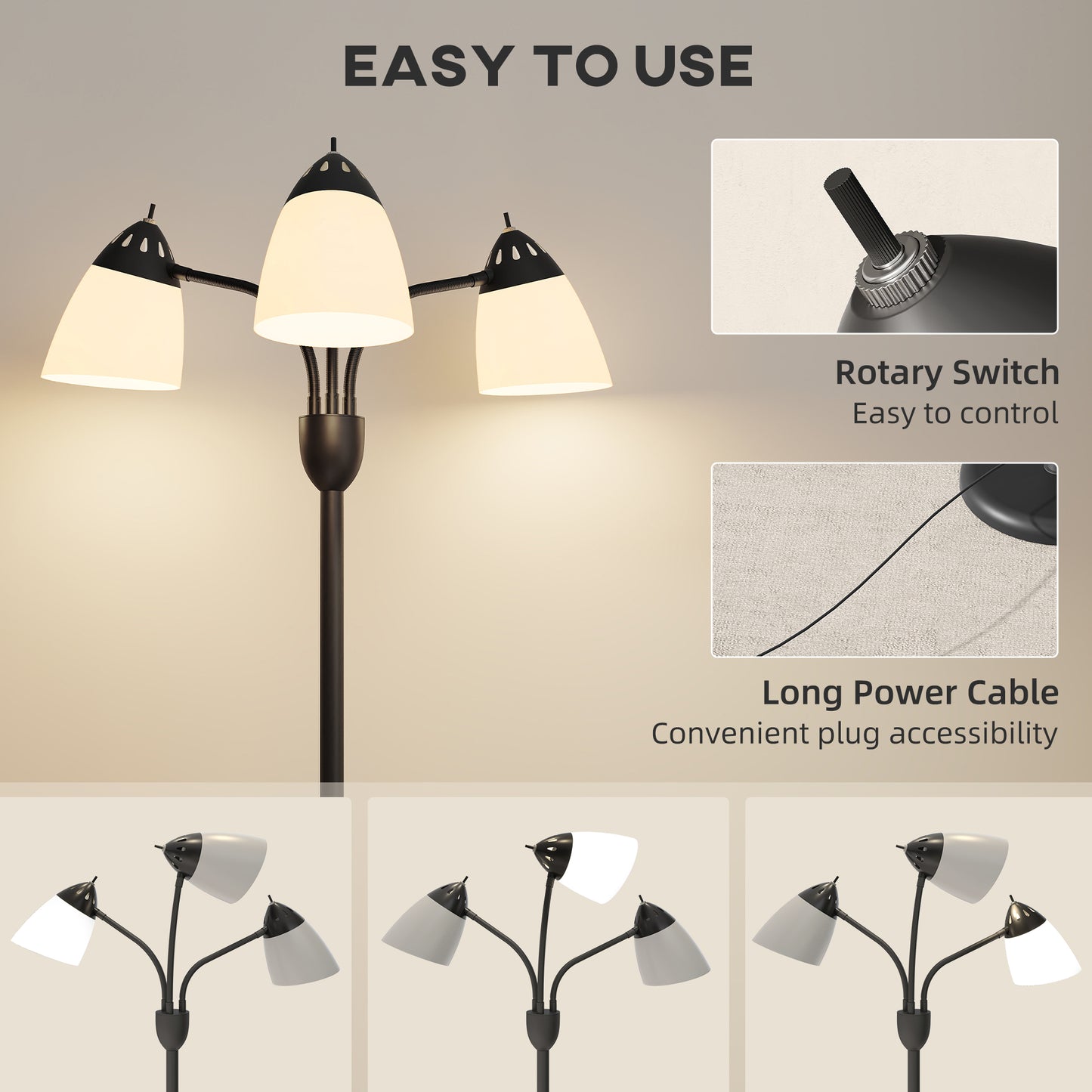 Arc Tree Floor Lamp with 3 Adjustable Rotating Lights and 3000K/4500K/6500K Colour Temperatures