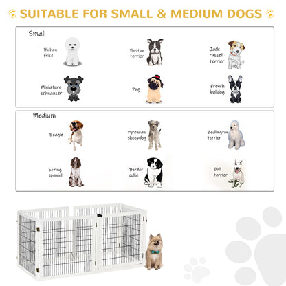Wooden Pet Gate, Freestanding Dog Safety Barrier with 2 Support Feet, White