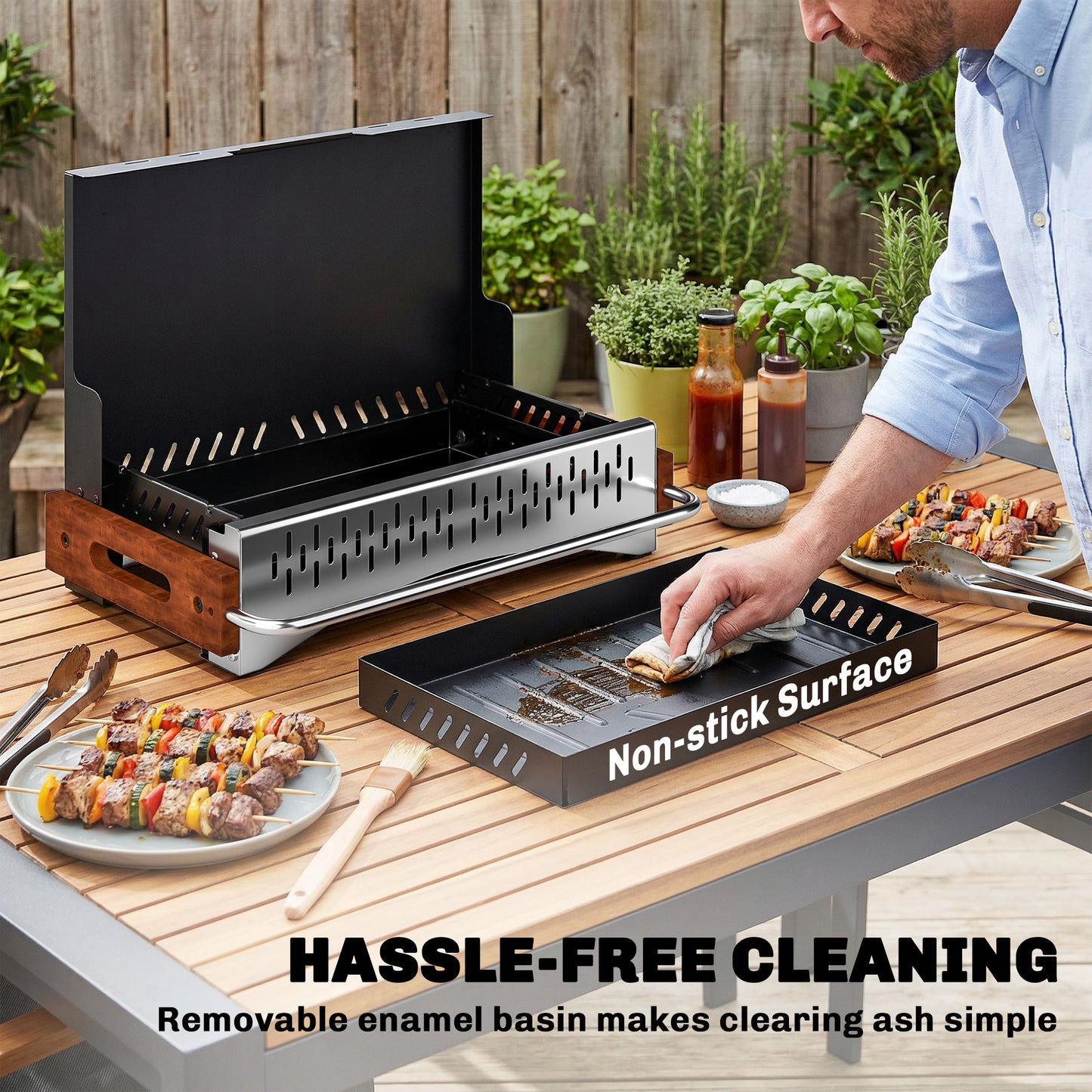 Portable BBQ Grill, Folding Charcoal Barbecue Grill with Removable Charcoal Basin for Camping Picnic Garden Party, Black