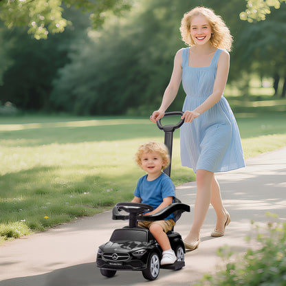2 in 1 Baby Ride on Push Car Mercedes-Benz C-Class Licensed Walker Foot to Floor Push-Along with Removable Handle, Black