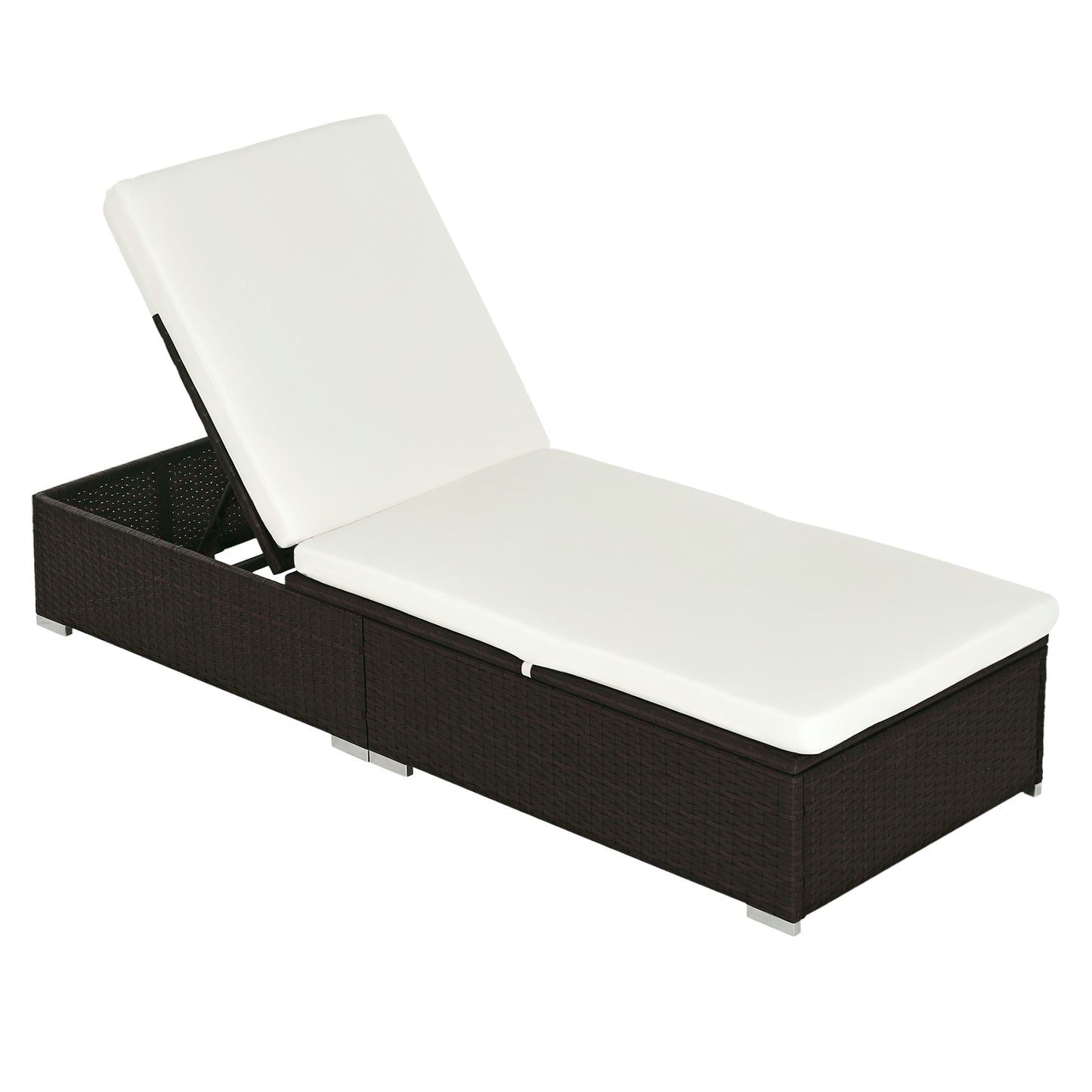 PE Rattan Sun Lounger, Five-level Adjustable Recliner Bed Chair with Soft Padded Cushion for Patio, Garden, Mixed Brown
