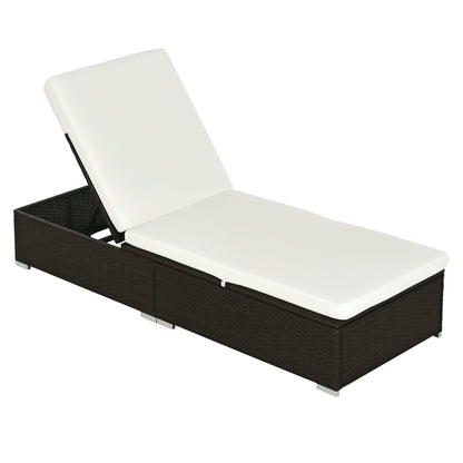 PE Rattan Sun Lounger, Five-level Adjustable Recliner Bed Chair with Soft Padded Cushion for Patio, Garden, Mixed Brown
