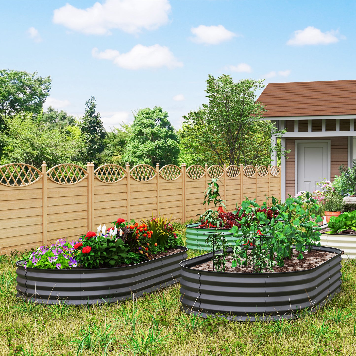 Set of Two 181 x 93cm Steel Planters - Dark Grey