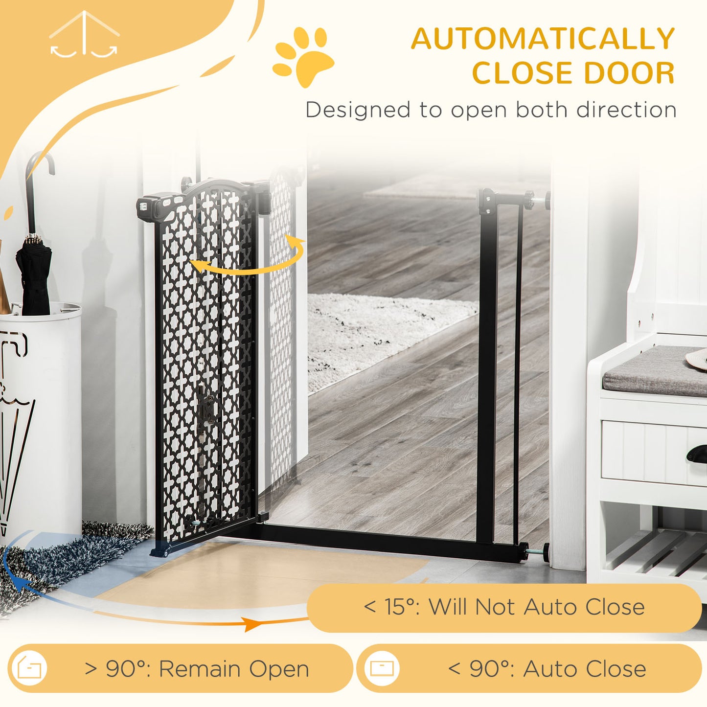 74-80 cm Pressure Fit Safety Gate for Doorways and Staircases, Dog Gate, Pet Barrier for Hallways with Auto Close