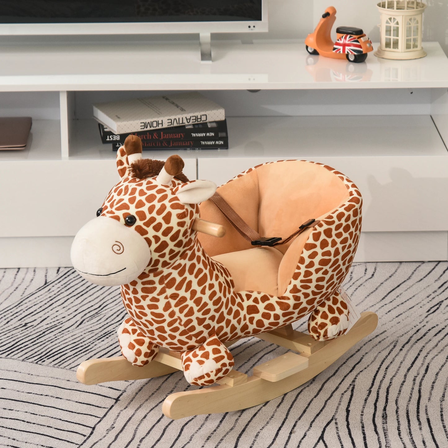 Kids Giraffe Style Ride on Rocking Horse with Bucket Seat and Safety Belt