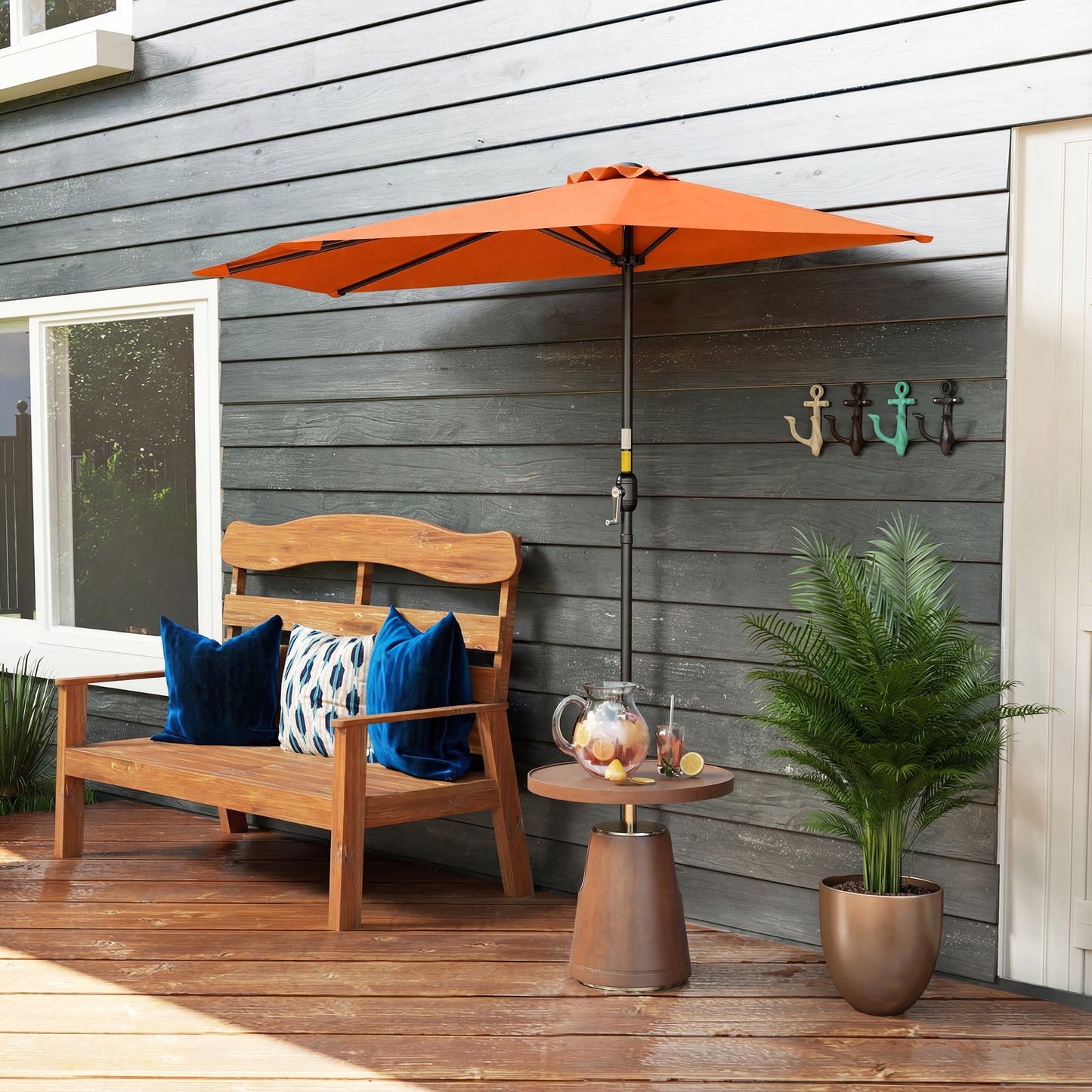 Half Round Parasol Umbrella - Orange