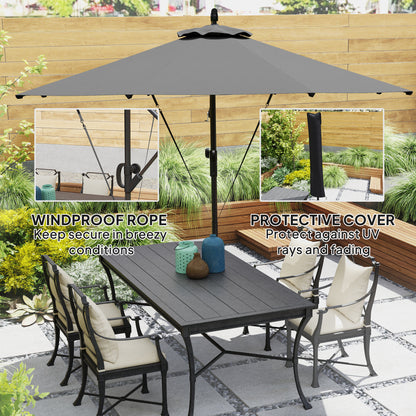 3(m) Garden Cantilever Parasol with Cover and Wind Protection Strap, Round Overhanging Umbrella with Crank Handle and Tilt