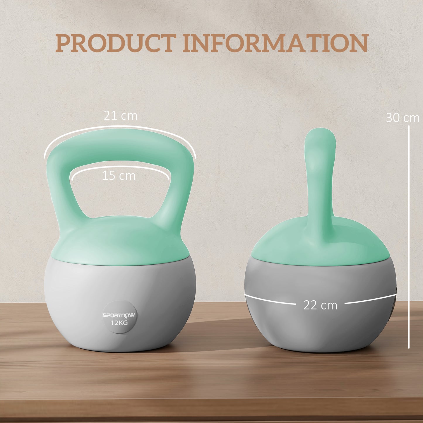 12KG Soft Kettlebell, Kettlebell with Non-Slip Handle for Home Gym, Weight Lifting, Strength Training, Green/Grey