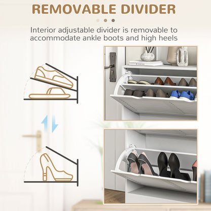 2 Drawers Entryway Shoe Cabinet, Narrow Shoe Storage Cabinet with 2 Flip Drawers