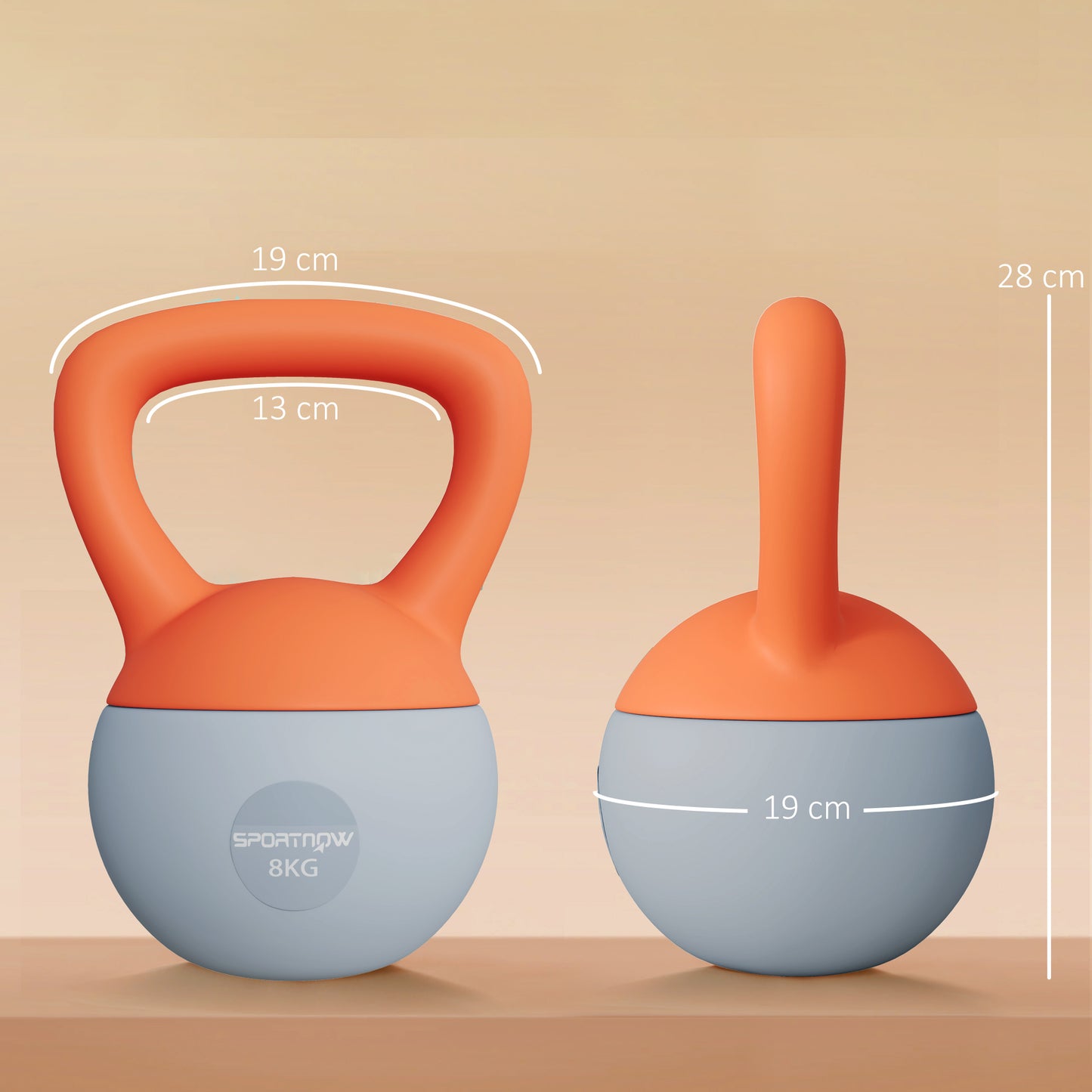 8KG Soft Kettlebell, Kettlebell with Non-Slip Handle for Home Gym, Weight Lifting, Strength Training, Orange/Grey